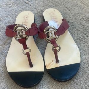 Chanel flip flops 36 pink fuschia that’s nail polish lol